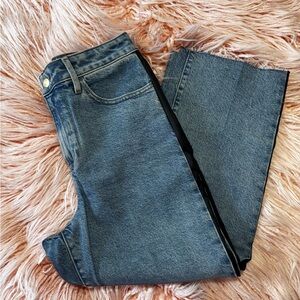 Express Relaxed Straight Ankle High Rise Jeans with Stripe detail